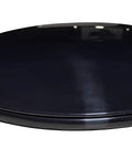 Sleek Black Elongated Toilet Seat With Top Mount Plastic Hinges built heavy duty for big time home comfort, glossy finish.