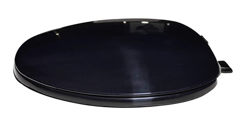 Sleek Black Elongated Toilet Seat With Top Mount Plastic Hinges built heavy duty for big time home comfort, glossy finish.