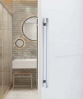 36 Inch Barn Door Push Pull Handle Heavy Duty Grade 304 Stainless Steel Brushed Finish Square Commercial Door Pull Set installed on white door
