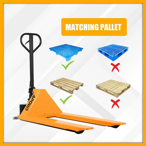 Heavy Duty Scissor Pallet Jack With 45 Inch Forks And 21 Inch Wide, Lifts Up To 31.5 In, Ergonomic Three Position Handle With Lower Slow Lift Fast Lift, 7.1 Inch Polyurethane Steering Wheels, Dual 2.9 Inch Fork Wheels, Leak Proof Hydraulic System. matching pallet types