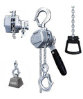 Heavy Duty Aluminum Hand Chain Hoist With Smoother Lever Mechanism For Tough Lifting Jobs And Heavy Loads Up To 0.25 Tons At 6 Meter Lift Height showing hook and lever.