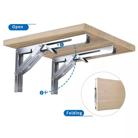 Heavy Duty Folding Shelf Brackets Stainless Steel Wall Mounted 15.6 Inch Load 551 Lbs in open and folded positions