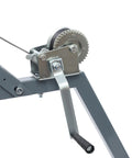 Close-up of manual winch on ATV Log Skidding Arch With 1600 Lbs Capacity Rugged Manual Winch 24 Inch Log Diameter 16 Inch Grip Tires