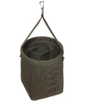 Canvas Tapered-Bottom Tool Bucket With Two Interior Pockets And Snap Clip Made From No 10 Canvas 8 Inch High And 6.5 Inch Diameter