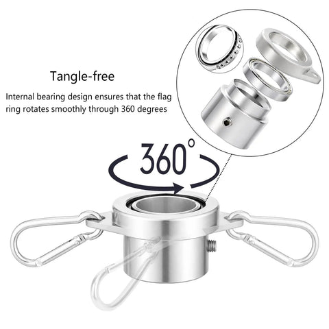Aluminum Flag Pole Rings With Bearing For 0.75 To 1 Inch Flag Poles, No Tangle 360 Degree Rotation, Durable Carabiner Clips, No Fuss Quick Install, Keeps Your Flag Flowing Smooth And Safe.