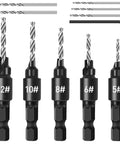 3 In 1 Wood Countersink Drill Bit Set With Adjustable Depth Stop, Includes 5 To 12, 82 Degree Chamfer, 1 Quarter Inch Hex Quick Change Shank