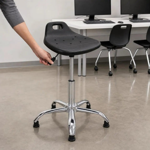Built Tough Height Adjustable Shop Stool With Smooth Rolling Swivel Casters And A Durable Pu Seat ready for assembly lines with adjustable height.