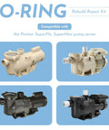 O Ring Rebuild Repair Kit for SuperFlo and SuperMax Pool Pumps Includes Two Pump Union O Rings Two Drain Plug O Rings Water Slinger US Seal PS 200 Shaft Seal and O Ring Lubricant for Quick, Easy, Pro Grade Seal Fix. Compatible with Pentair SuperFlo and SuperMax pool pumps, beige and black
