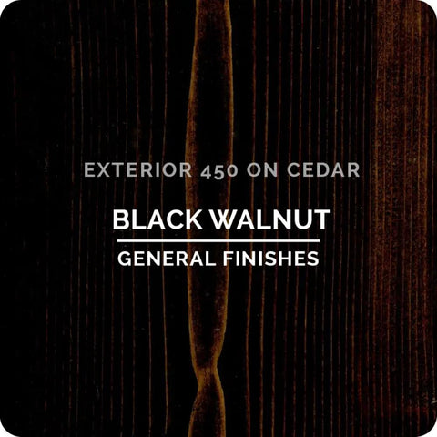Exterior 450 Water Based Wood Stain In Black Walnut 1 Quart label on cedar showing finish detail