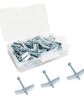 One Eighth Inch By Two Inch Toggle Bolts And Wing Nuts For Drywall Hanging Heavy Items Zinc Plated Carbon Steel Rust Resistant Includes Fifty Toggle Bolts And Fifty Wing Nuts Pack With Spring Design For Strong Secure Mount Up To Twenty Two Pounds.