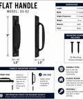 Diagram of 9 Inch Flat Iron Barn Door Pull in Black Wrought Iron Finish with dimensions and mounting instructions, screws shown.