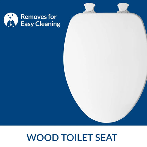 Elongated Toilet Seat With Easy Clean Hinges Quick Release For Deep Cleans No Fuss Durable Enameled Wood White With Smooth Contours
