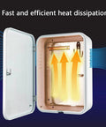 Top Shelf Outdoor Ev Charger Protection Box Wall Mounted With Dang Tough Tempered Glass And Rust Resistant Steel Shielding Featuring A Secure Mechanical Combo Lock For Everyday Plug In Sessions Small Model showing interior with heat dissipating features.