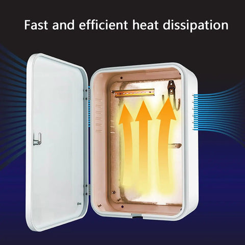 Top Shelf Outdoor Ev Charger Protection Box Wall Mounted With Dang Tough Tempered Glass And Rust Resistant Steel Shielding Featuring A Secure Mechanical Combo Lock For Everyday Plug In Sessions Small Model showing interior with heat dissipating features.