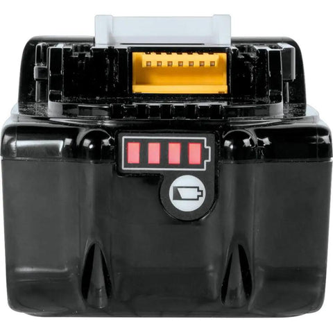 Close-up of 18V LXT Lithium-Ion 5.0Ah Battery With Built-In LED Charge Indicator showing charge level and connector details