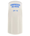 Premium Spin On Oil Filter For Air Compressors Heavy Duty Replacement, white metal filter with blue text for compressor use.