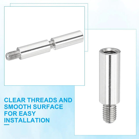 Close-up of 2 Pcs M8x35mm And 12mm Stainless Steel Standoff Extension Posts With Male To Female Thread Adapters, smooth surface detail.
