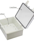 Rugged Outdoor IP65 Weatherproof Electrical Junction Box with hinged clear cover and two cable glands ABS plastic 8.7x6.7x4.3 inches