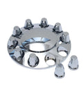 Chrome ABS Hubcap Front Axle Covers Set With 33mm Thread On Lug Nut Covers For Semi Trucks Dome Universal Fit For 20 22.5 24.5 Inch 10 Hole Wheels Built To Last Chrome Shine Easy Slip On Installation displayed on white background