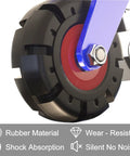 Close-up of Heavy Duty Industrial Swivel Casters Set Of 4 Featuring 6 Inch Solid Rubber Treads with dual shock absorption.