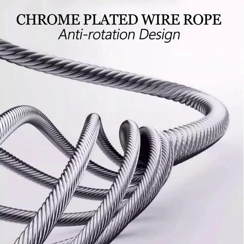 Chrome plated wire rope with an anti-rotation design, ideal for use in heavy duty hand crank winch applications.