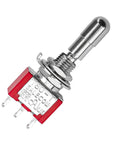 Two Pack SPDT Mini Toggle Switch 3 Pin 2 Position On On 5A 125V And 3A 250V, close-up view, silver and red components