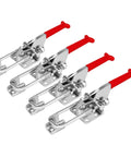Badass Heavy Duty Toggle Clamps With 700 Lbs Locking Power Adjustable U Bolt Handles Antislip Grip Pack Of Four displaying metallic build and red handles.