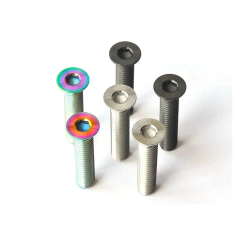 Bombproof Grade Five Titanium Alloy Bicycle Headset Top Cap Bolt M6x30 in various finishes for bike stem upgrades.