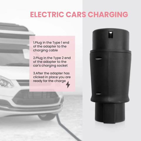 Rock Solid Type One To Type Two EV Charger Adapter Meets Sae J1772 Standards, securely connecting EV charging cable.