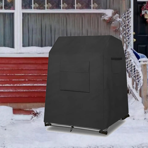 No Fuss All Weather Compost Bin Cover For 43-Gallon Bins protecting garden bin in snowy yard, fits 28.7 x 27.2 x 35.8 inches