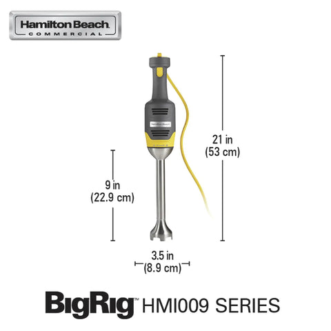 Built Different Compact Immersion Blender With 9 Inch Shaft Killer 250 Watt Motor For Silky Purees Variable Speed Hand Blender side view with measurements.