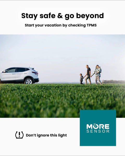 Family walking near a parked car in a field, highlighting the importance of checking Preprogrammed Tpm Tire Pressure Sensors 315Mhz 4 Pack Clamp In Style.
