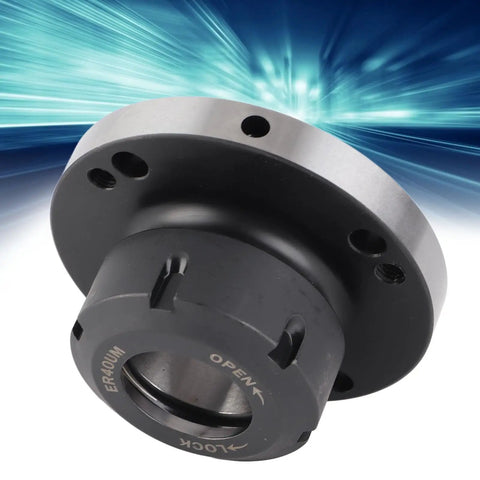 Get This Heavy Duty 40Cr Gavigain ER-40 Collet Chuck With Accurate Design For Lathe And Milling Machine Users. Close-up view of black ER-40 collet chuck.