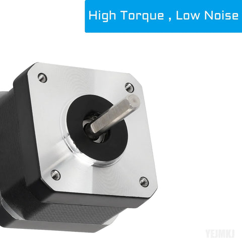YEJMKJ Nema 17 stepper motor front view with silver mounting flange, black housing, square face, protruding shaft