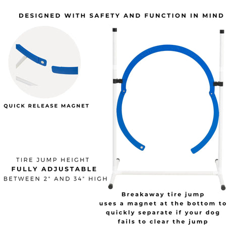Breakaway tire jump from Backyard Dog Agility Jump Set 4 Pack With Two Adjustable Bar Jumps And Two Breakaway Tire Jumps.