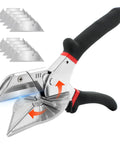 Kickass Heavy Duty Miter Shears Multi Angle Cutter with ten spare blades and non-slip grip for precise cutting of trunking and wood.