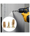 Heavy-Duty 6x14mm Wall Expansion Plug And Self-Tapping Screw Anchoring Kit For Solid Stone Drywall And Concrete close-up with drill