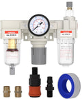 1/4 Inch NPT Air Compressor Filter Regulator Lubricator FRL Combo With Water Oil Trap Separator AC2000-02 5 Micron Brass