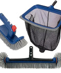 All In One Pool Cleaning Kit With Rubber Edge Skimmer Net And 17.5 Inch Brush Head, Rotating Scrub Brush For Walls And Floors
