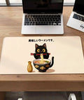 Cat Eat Ramen Meme Mouse Pad Slaps Your Desk With Style, 12x16 Inch on wooden desk with laptop, non-slip rubber base