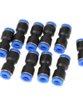 Super Easy Straight Push Connector Kit with 30 Pcs Of Durable Pneumatic Tube Fittings For Air Lines In Sizes 1 4 5 16 And 3 8 Inch Perfect For Fast Hookups On Systems Working Between 32 To 140 Degree F. black and blue straight pneumatic tube fittings, 30-piece set