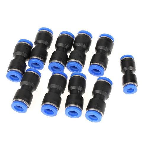 Super Easy Straight Push Connector Kit with 30 Pcs Of Durable Pneumatic Tube Fittings For Air Lines In Sizes 1 4 5 16 And 3 8 Inch Perfect For Fast Hookups On Systems Working Between 32 To 140 Degree F. black and blue straight pneumatic tube fittings, 30-piece set