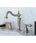 Heritage 8 Inch Widespread Lavatory Faucet With Brass Pop Up Dope Matte Black Finish for Modern Bathrooms on marble sink
