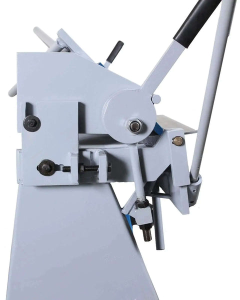 Side view of Boss 16 Box and Pan Brake for Sheet Metal, 48 Inch Bend Length, 4 Inch Box Depth, showing lever and frame.