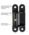 Adjustable Door Closing Hinges 1 Pair Heavy Duty 7 Inch Face Mount Bolt Weld On Roller Bearing Gate Hinge, black with labels