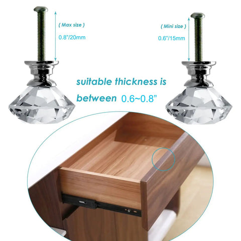 Crystal Clear Cabinet Knobs 12 Pack 30mm Diamond Shape Glass Dresser Handles For Drawers Silver Finish Dope Look Easy Install Durable Zinc Alloy Knobs For Furniture And Cabinets