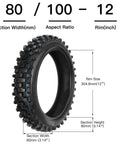 Dual Front 2.50-14 And Rear 3.00-12 Tire Tube Set showing 80/100-12 dimensions for Off Road Pit Bike MX.