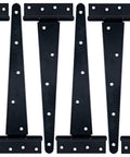 Heavy Duty T Hinge Tee Strap For Shed Gate Barn Fence Door Hinge Wrought Rustproof Black 12 Inch 6 Pieces on white background