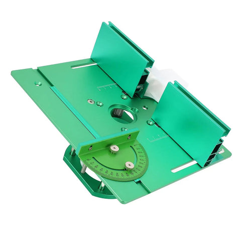 Rock Solid Aluminum Router Table Lift With Smooth Zero Play Crank Handle For Tight 51mm Height Adjustment Durable Table Insert Plate Made For Tough Shop Jobs And Bench Top Trim Routers, green aluminum router lift shown from top view.