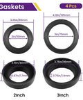 Universal Toilet Tank To Bowl Gasket Kit With Stainless Steel Bolts And Two Gasket Types, Fits 2 Inch And 3 Inch Seals, black rubber gaskets shown with 2in and 3in sizes
